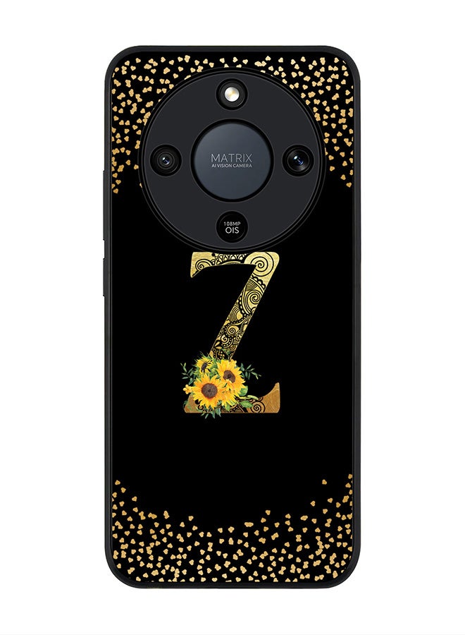 For Honor X9d / Magic8 Lite / X70 Case,Slim fit Camera Protection, Shockproof Thin Phone cover  - Custom Floral Monogram - Z ( Black )
